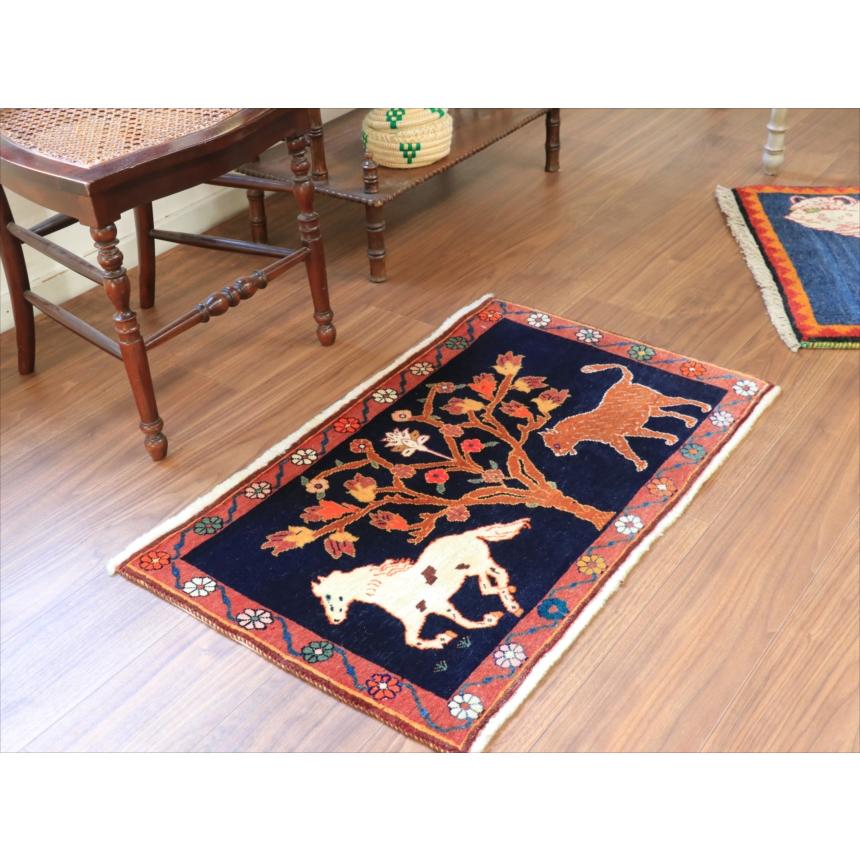 オールドギャッベ　カシュカイ族の手織りラグ 89x53cm 生命の木 馬とライオン |  | 03