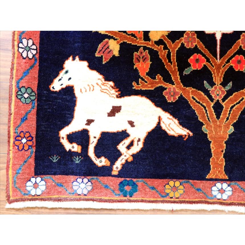 オールドギャッベ　カシュカイ族の手織りラグ 89x53cm 生命の木 馬とライオン |  | 05