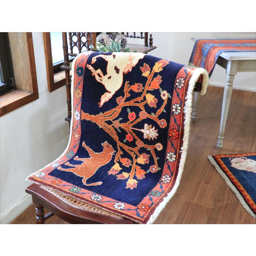 オールドギャッベ　カシュカイ族の手織りラグ 89x53cm 生命の木 馬とライオン |  | 06