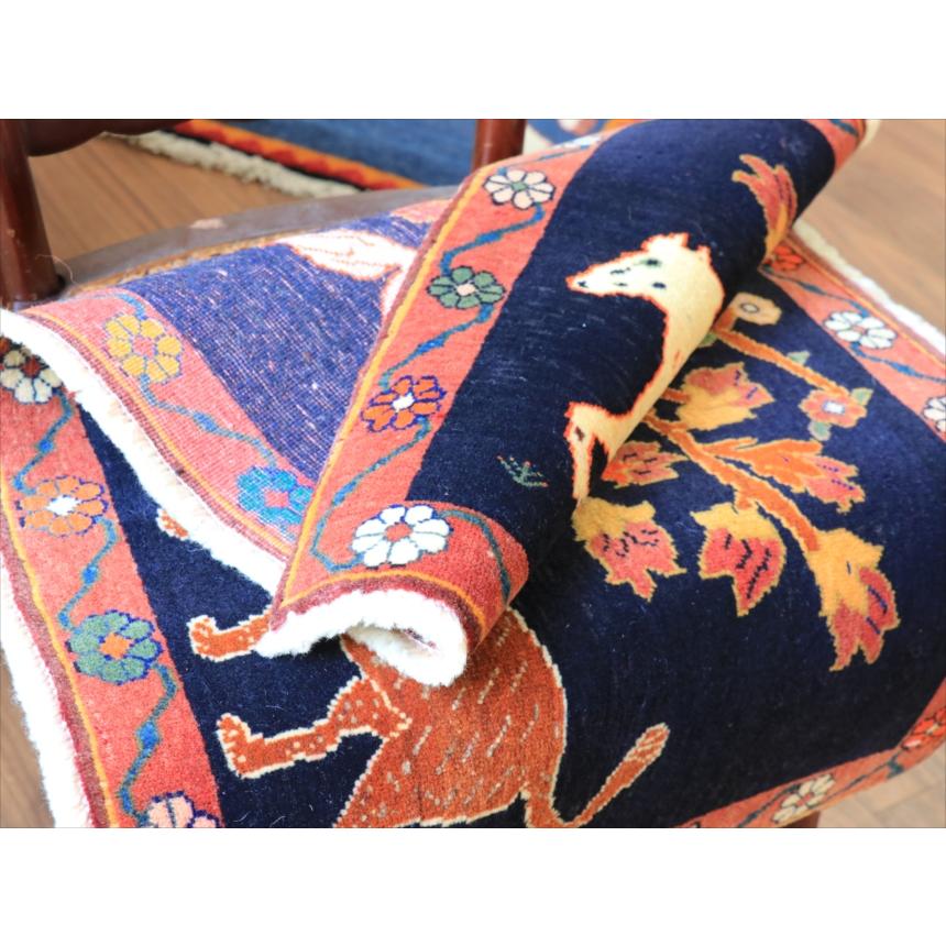 オールドギャッベ　カシュカイ族の手織りラグ 89x53cm 生命の木 馬とライオン |  | 07