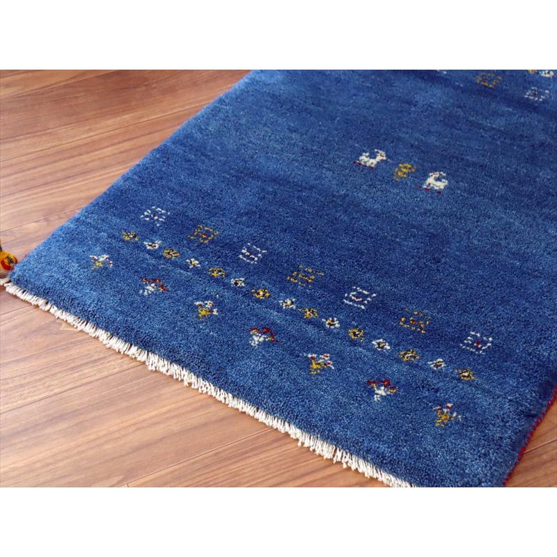 ギャッベ イラン産手織り 86×67cm 玄関マット ブルー カラフルな生命の樹と動物 |  | 03