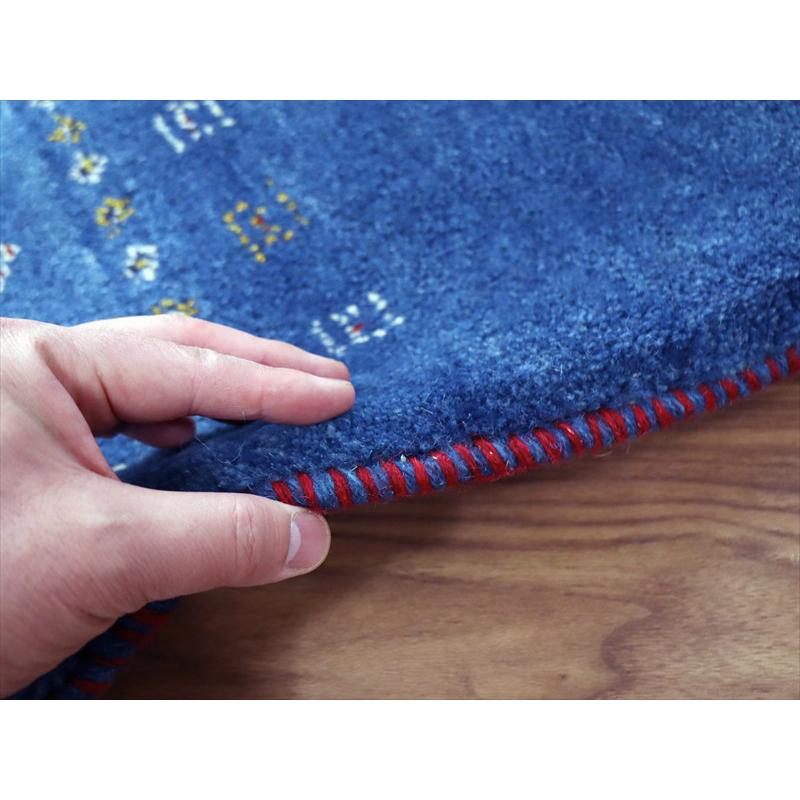 ギャッベ イラン産手織り 86×67cm 玄関マット ブルー カラフルな生命の樹と動物 |  | 04