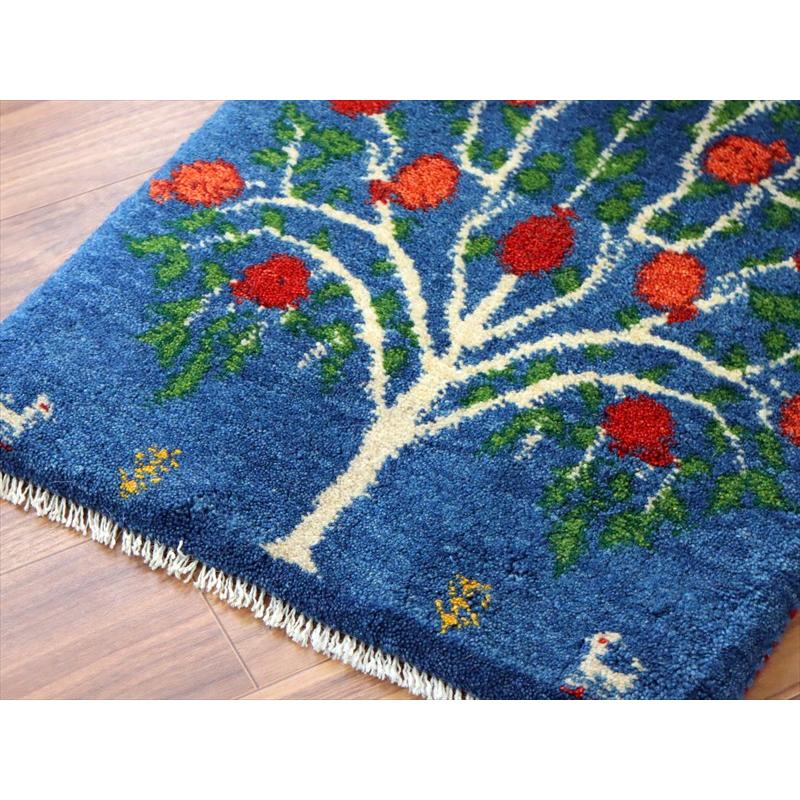 ギャッベ イラン産手織り 83×56cm 玄関マット ブルー 生命の樹にザクロ |  | 03