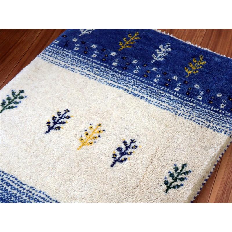 ギャッベ イラン産手織り 87×59cm 玄関マット ナチュラルアイボリー＆ブルー 生命の樹 |  | 02