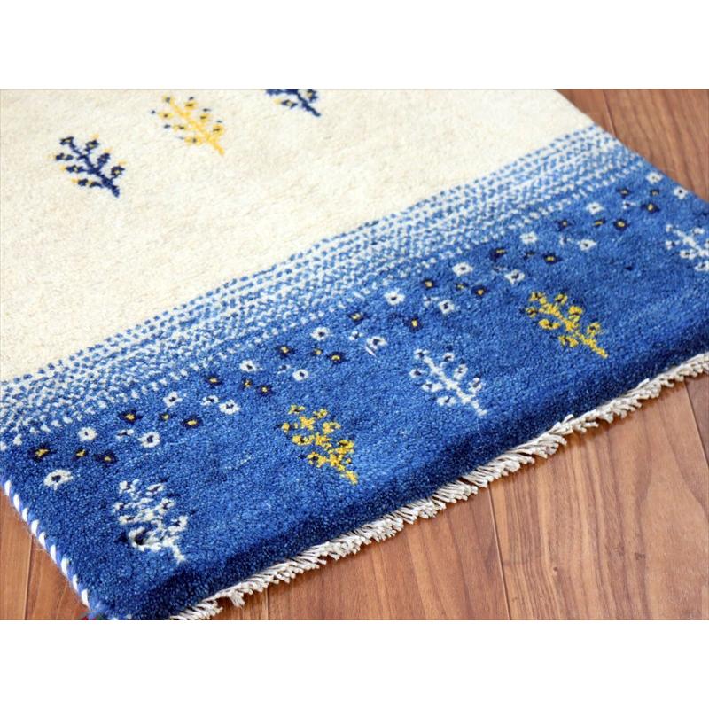 ギャッベ イラン産手織り 87×59cm 玄関マット ナチュラルアイボリー＆ブルー 生命の樹 |  | 03