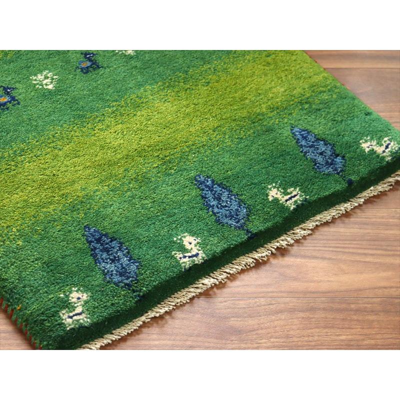 ギャッベ イラン産手織り 89×65cm 玄関マット グリーン 糸杉と動物 |  | 03