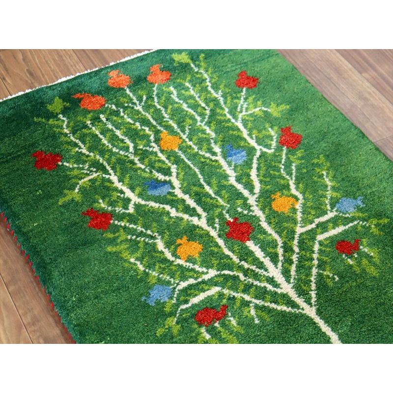 ギャッベ イラン産手織り 81×62cm 玄関マット グリーン 生命の樹とザクロ |  | 02