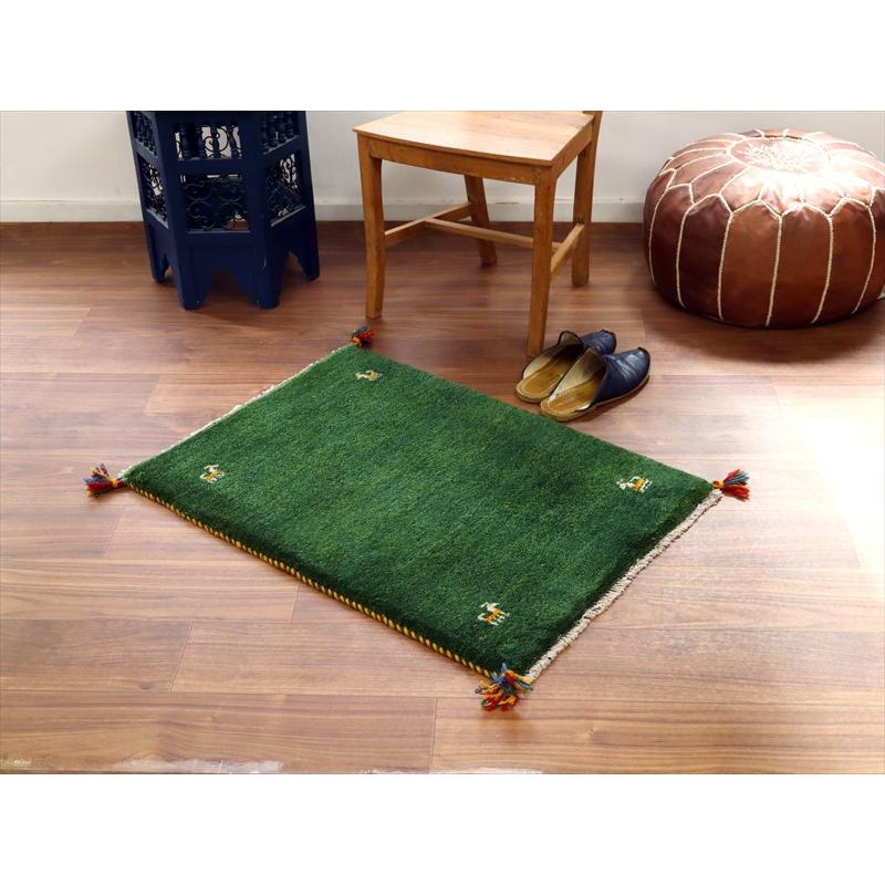 ギャッベ イラン産手織り 87×62cm 玄関マット グリーン 動物モチーフ |  | 01