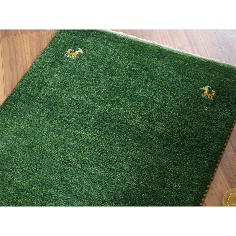 ギャッベ イラン産手織り 87×62cm 玄関マット グリーン 動物モチーフ |  | 02