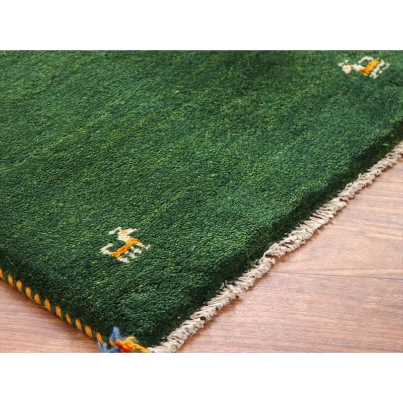 ギャッベ イラン産手織り 87×62cm 玄関マット グリーン 動物モチーフ |  | 03