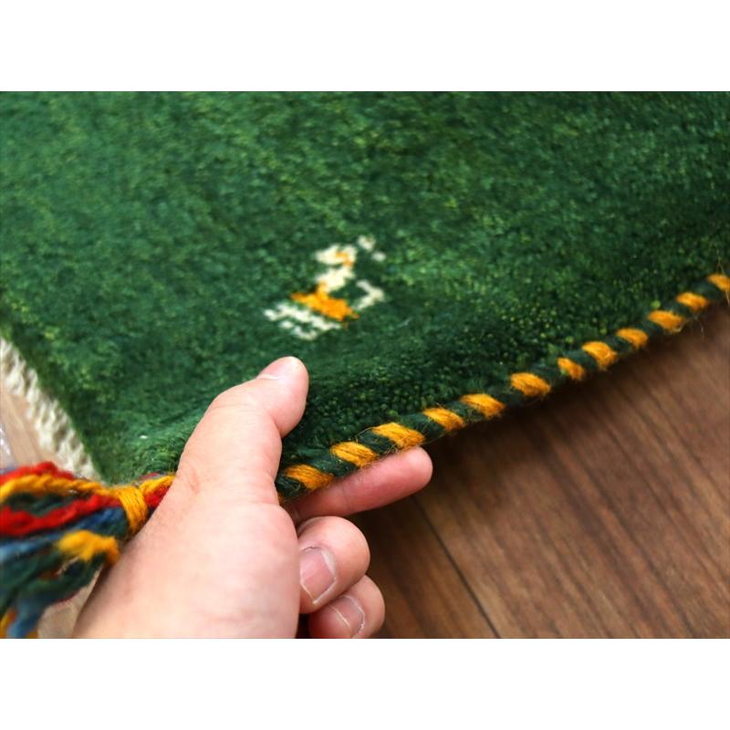 ギャッベ イラン産手織り 87×62cm 玄関マット グリーン 動物モチーフ |  | 04