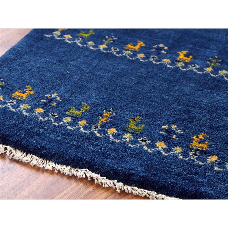 ギャッベ イラン産手織り 85×63cm 玄関マット ブルー 動物と生命の樹 |  | 03