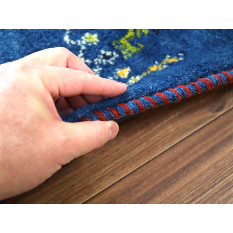 ギャッベ イラン産手織り 85×63cm 玄関マット ブルー 動物と生命の樹 |  | 04