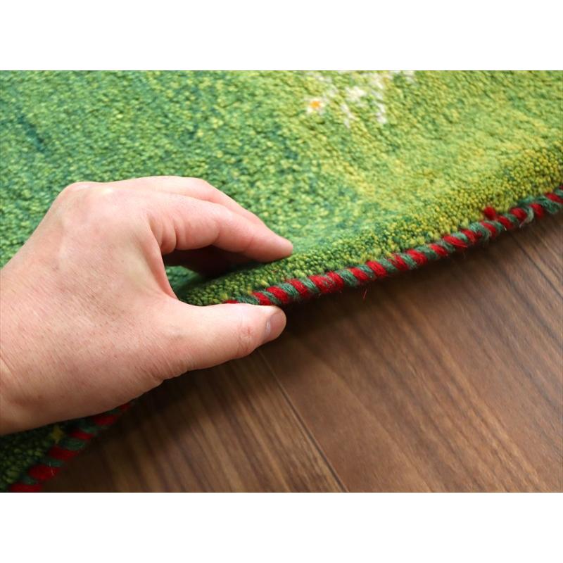 ギャッベ イラン産手織り 82×64cm 玄関マット グリーン 糸杉と生命の樹 |  | 04