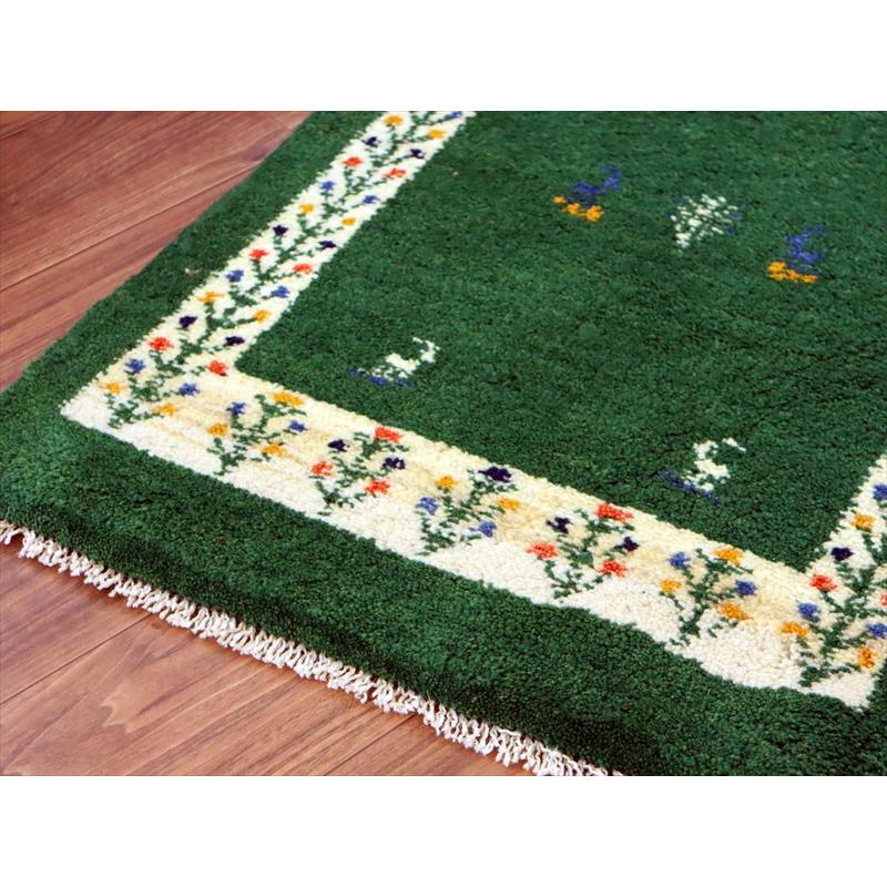 ギャッベ イラン産手織り 89×62cm 玄関マット グリーン 連なる生命の樹と動物モチーフ |  | 03