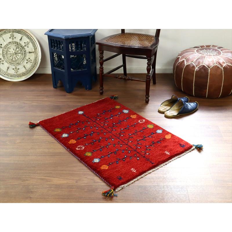 ギャッベ イラン産手織り 87×62cm 玄関マット レッド 生命の樹とザクロ |  | 01