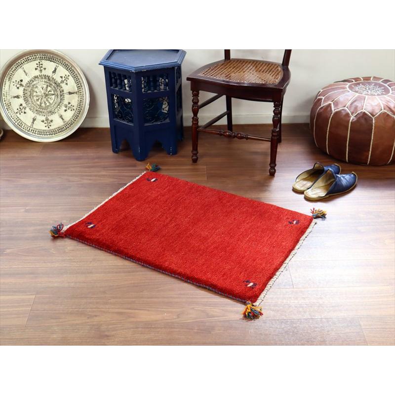 ギャッベ イラン産手織り 83×60cm 玄関マット レッド 動物モチーフ |  | 01