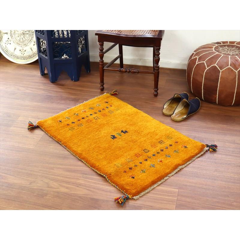 ギャッベ イラン産手織り 89×60cm 玄関マット オレンジ 動物と生命の樹 |  | 01