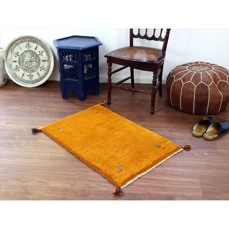 ギャッベ イラン産手織り 87×58cm 玄関マット イエローオレンジ 動物モチーフ |  | 01