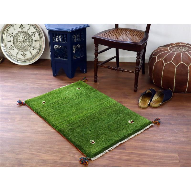 ギャッベ イラン産手織り 88×60cm 玄関マット グリーン 動物モチーフ |  | 01