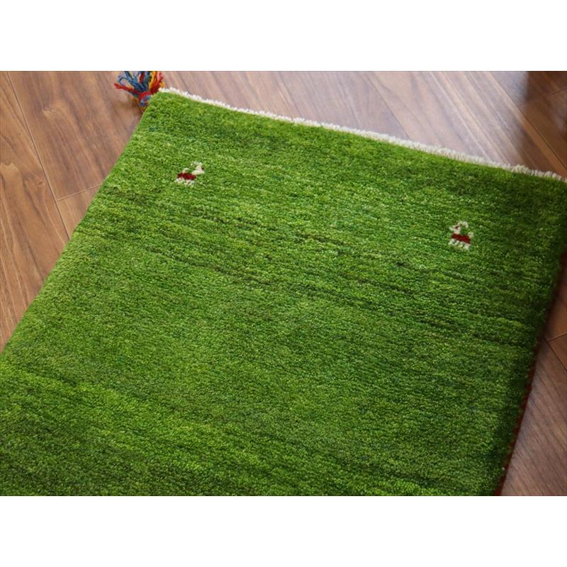ギャッベ イラン産手織り 88×60cm 玄関マット グリーン 動物モチーフ |  | 02