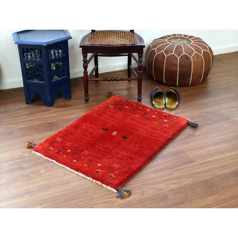 ギャッベ イラン産手織り 87×65cm 玄関マット レッド 動物と生命の樹 |  | 01