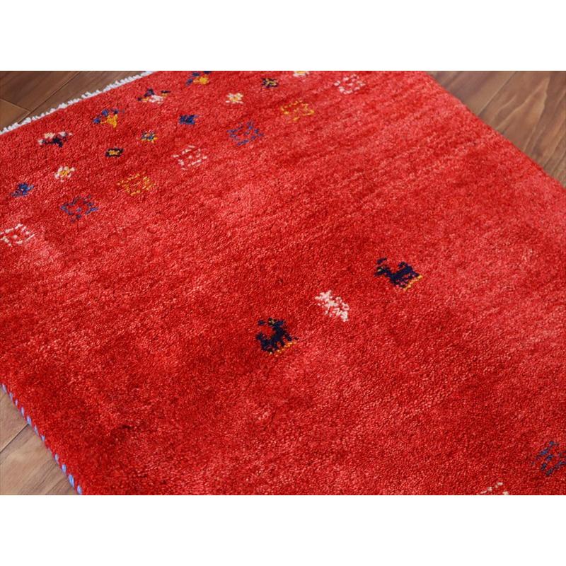 ギャッベ イラン産手織り 87×65cm 玄関マット レッド 動物と生命の樹 |  | 02