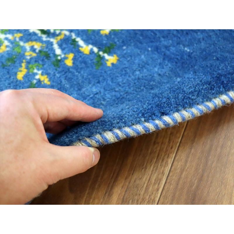 ギャッベ イラン産手織り 87×62cm 玄関マット ブルー 生命の樹 |  | 04