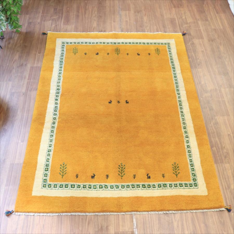 ギャッベ オレンジ　イエロー 234x170cm ベージュのボーダー　イラン産手織りラグ | 