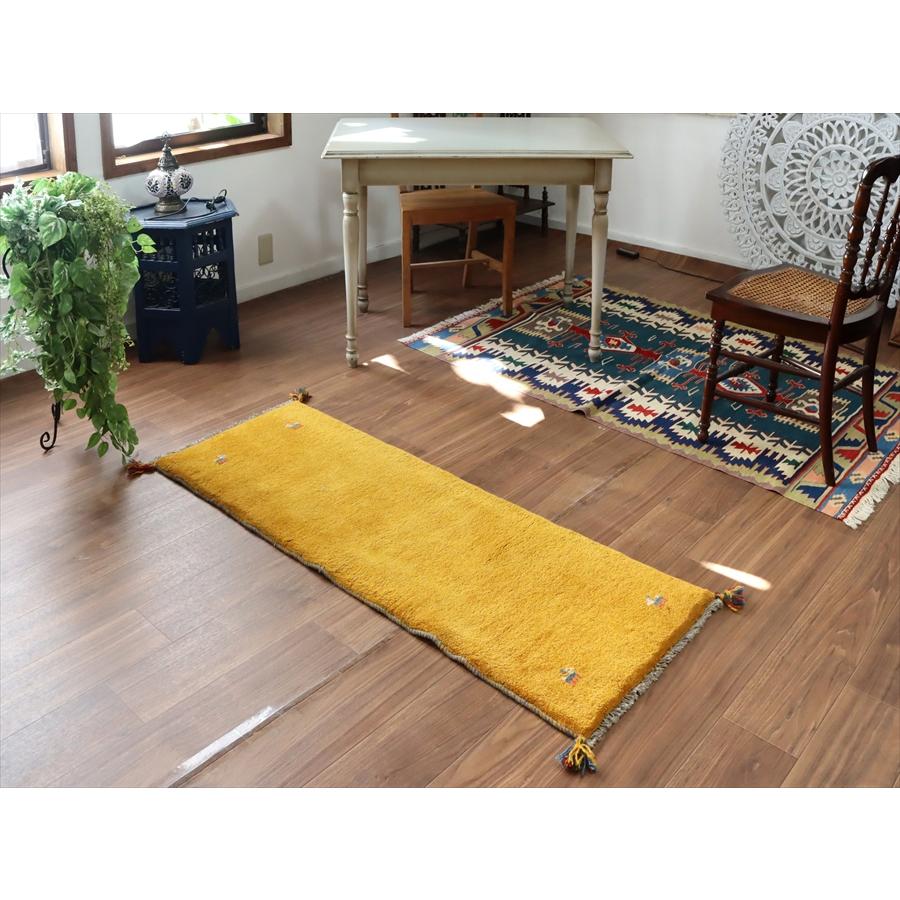 ギャッベ イラン 手織り　細長ランナー 143x52cm イエローオレンジ シンプル　無地 |  | 01