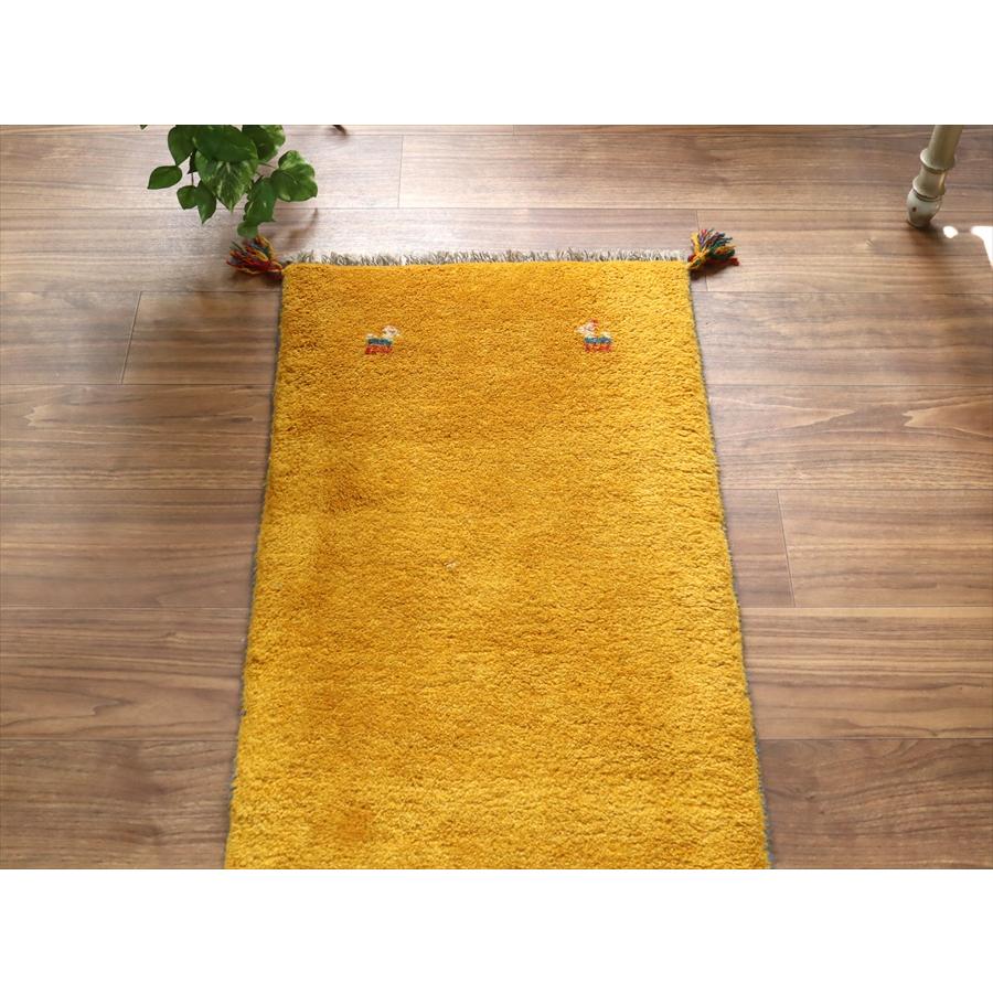 ギャッベ イラン 手織り　細長ランナー 143x52cm イエローオレンジ シンプル　無地 |  | 02