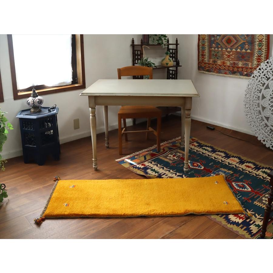 ギャッベ イラン 手織り　細長ランナー 143x52cm イエローオレンジ シンプル　無地 |  | 04