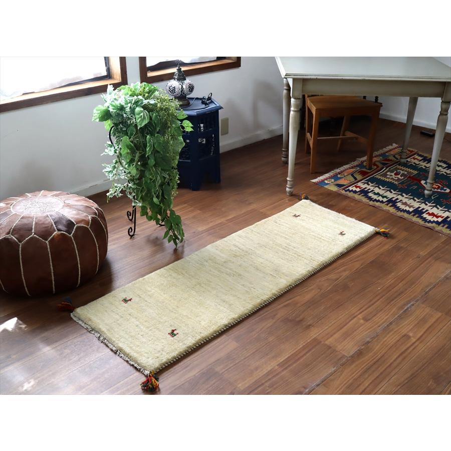 ギャッベ イラン 手織り　細長ランナー 150x50cm ナチュラルアイボリー　羊毛 シンプル　無地　 |  | 04