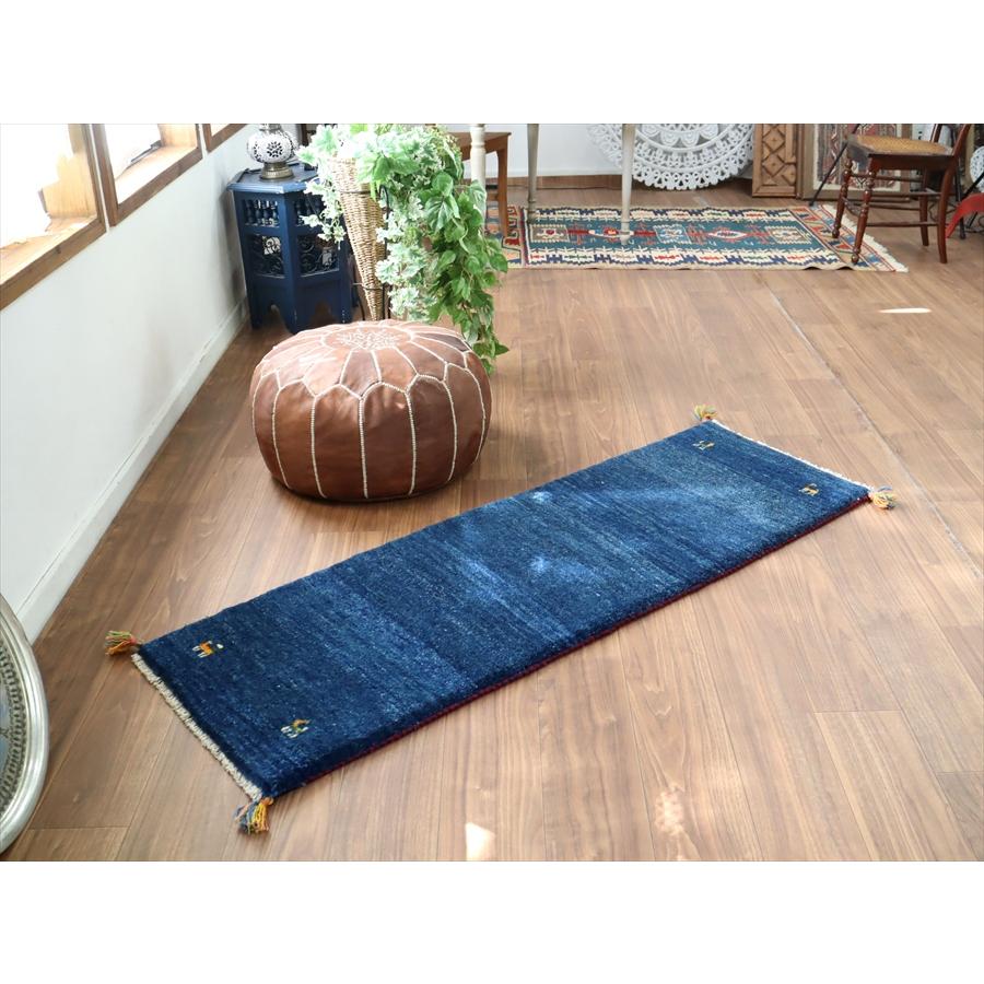 ギャッベ イラン 手織り　細長ランナー 153x52cm シンプル　無地　ネイビーブルー　 |  | 01