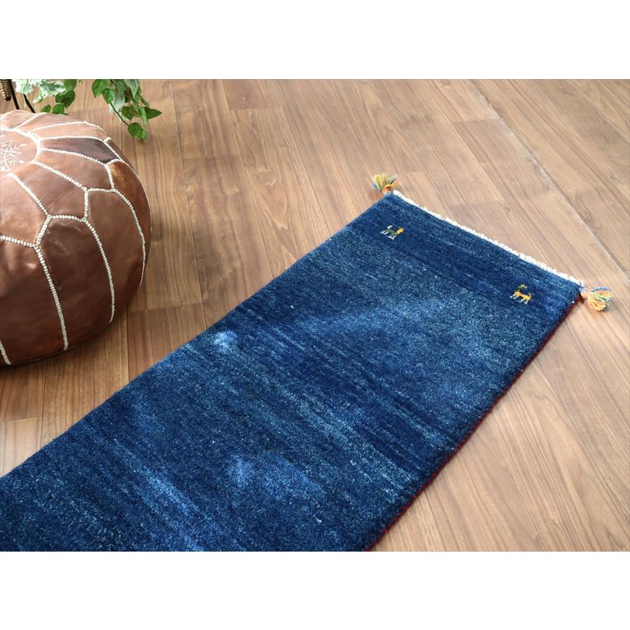 ギャッベ イラン 手織り　細長ランナー 153x52cm シンプル　無地　ネイビーブルー　 |  | 02