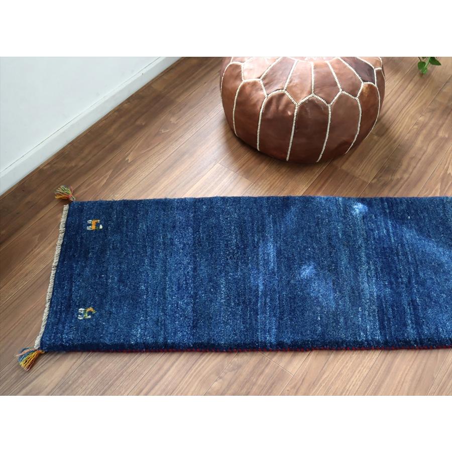 ギャッベ イラン 手織り　細長ランナー 153x52cm シンプル　無地　ネイビーブルー　 |  | 03