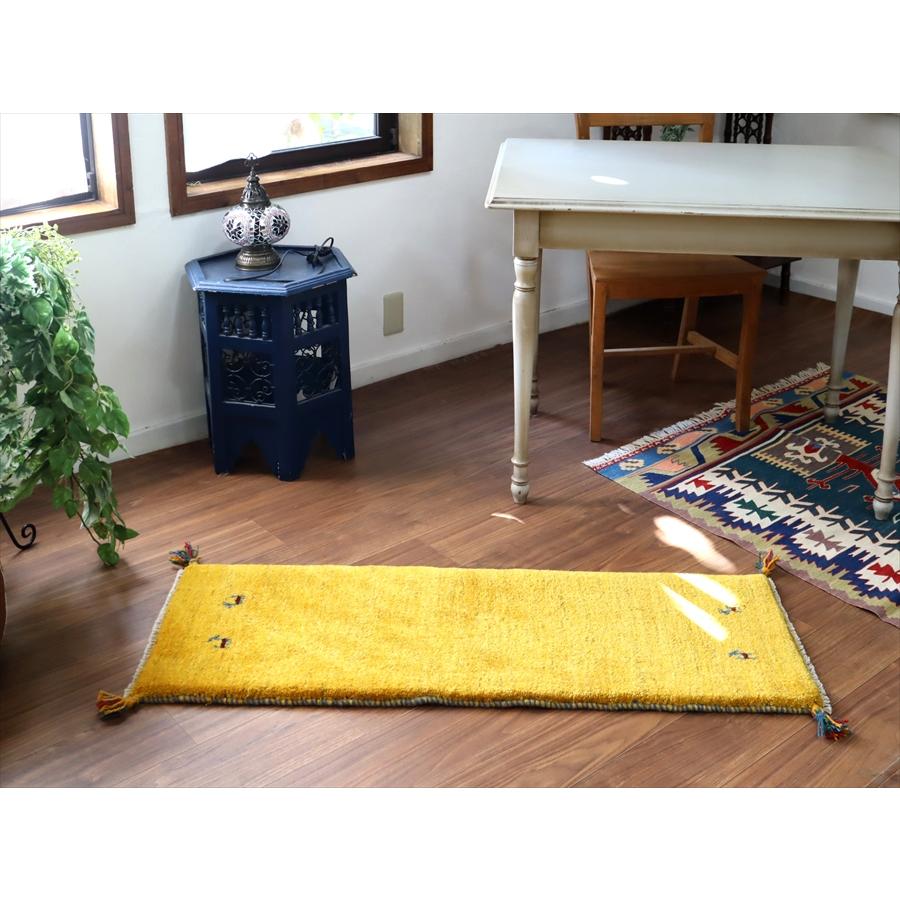 ギャッベ イラン 手織り　ミニランナー 120x43cm シンプル　無地　イエローグラデーション |  | 01