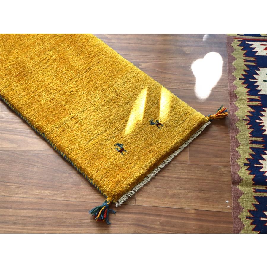 ギャッベ イラン 手織り　ミニランナー 120x43cm シンプル　無地　イエローグラデーション |  | 02