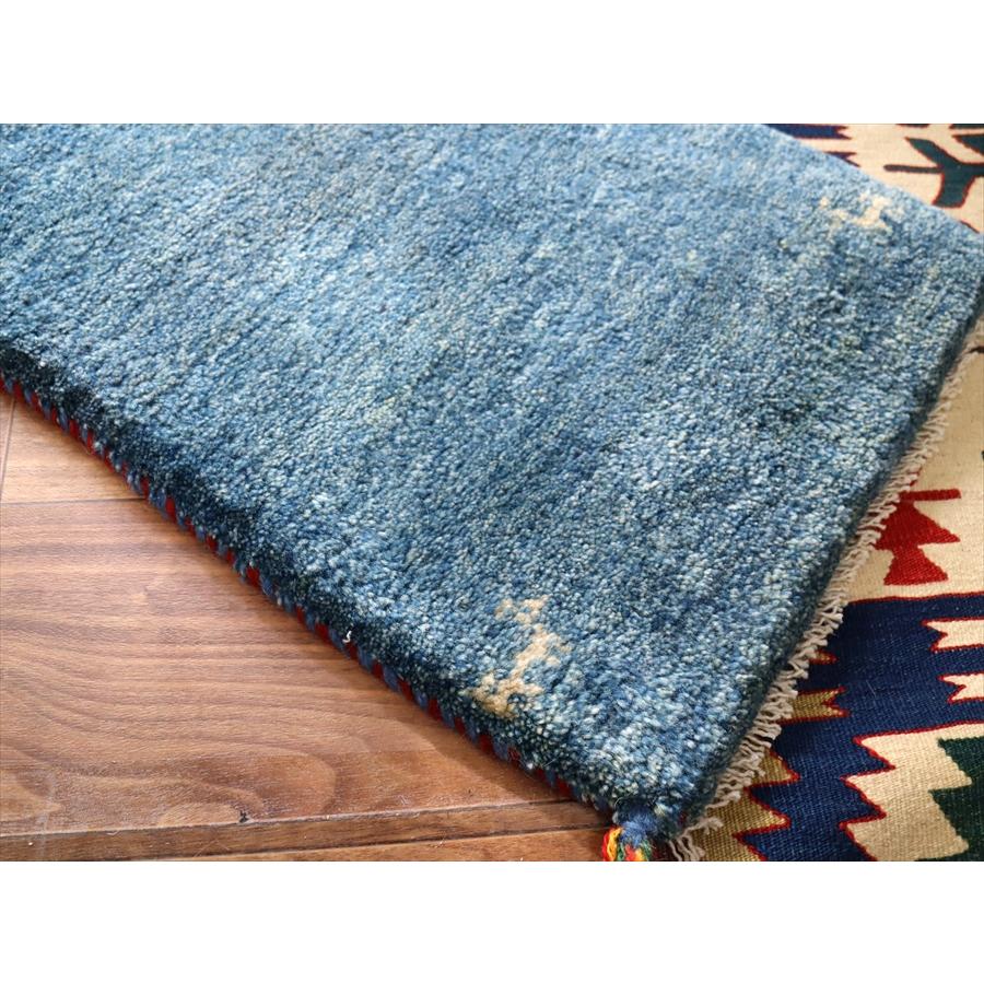 ギャッベ イラン 手織り　ミニランナー 120x42cm ブルー 自然な色ムラ シンプル　無地 |  | 03