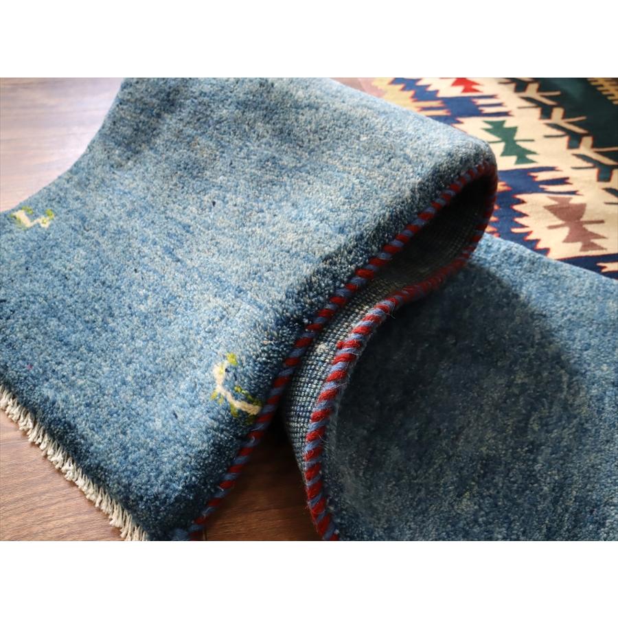 ギャッベ イラン 手織り　ミニランナー 120x42cm ブルー 自然な色ムラ シンプル　無地 |  | 04