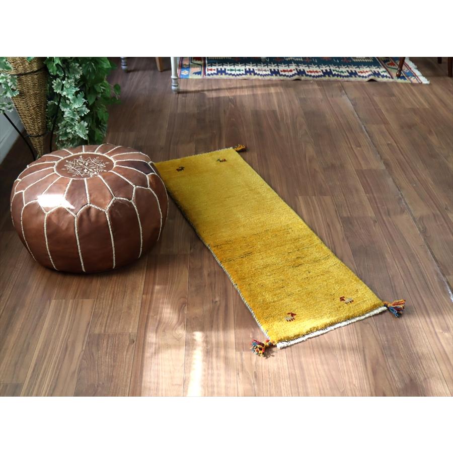 ギャッベ イラン 手織り　ミニランナー 120x43cm イエロー 自然な色ムラ シンプル　無地 |  | 01
