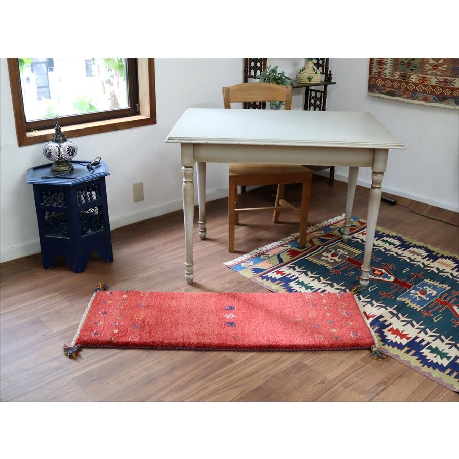 ギャッベ イラン 手織り　ミニランナー 120x42cm レッド 動物と草花モチーフ |  | 01