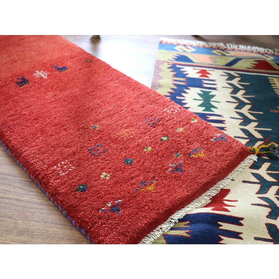 ギャッベ イラン 手織り　ミニランナー 120x42cm レッド 動物と草花モチーフ |  | 03