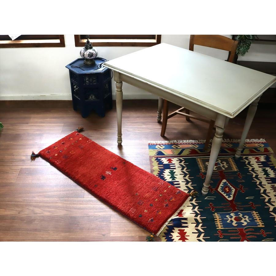 ギャッベ イラン 手織り　ミニランナー 120x42cm レッド 動物と草花モチーフ |  | 05