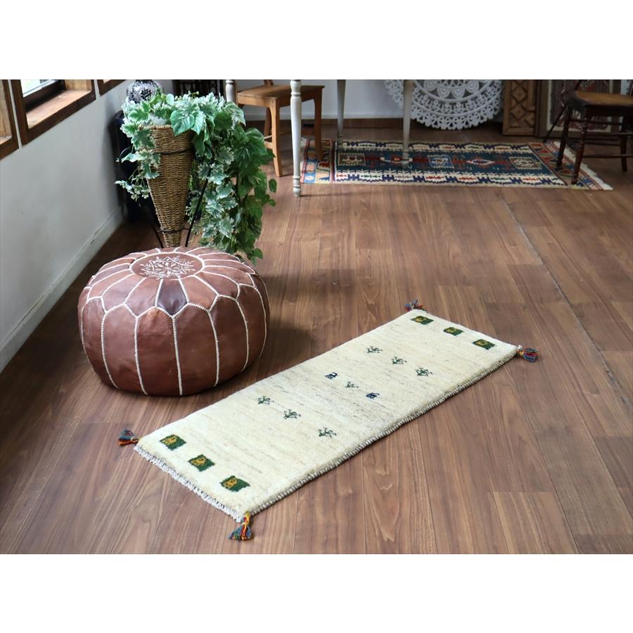 ギャッベ イラン 手織り　ミニランナー 115x43cm ナチュラル羊毛　アイボリー　生命の木と動物 |  | 01