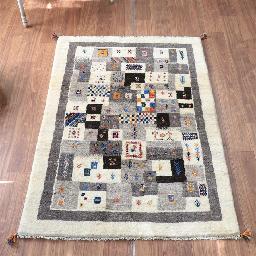 イラン産 手織りギャッベ  172x120cm モザイクのようなタイル柄　グレー　ナチュラル モノトーン | 