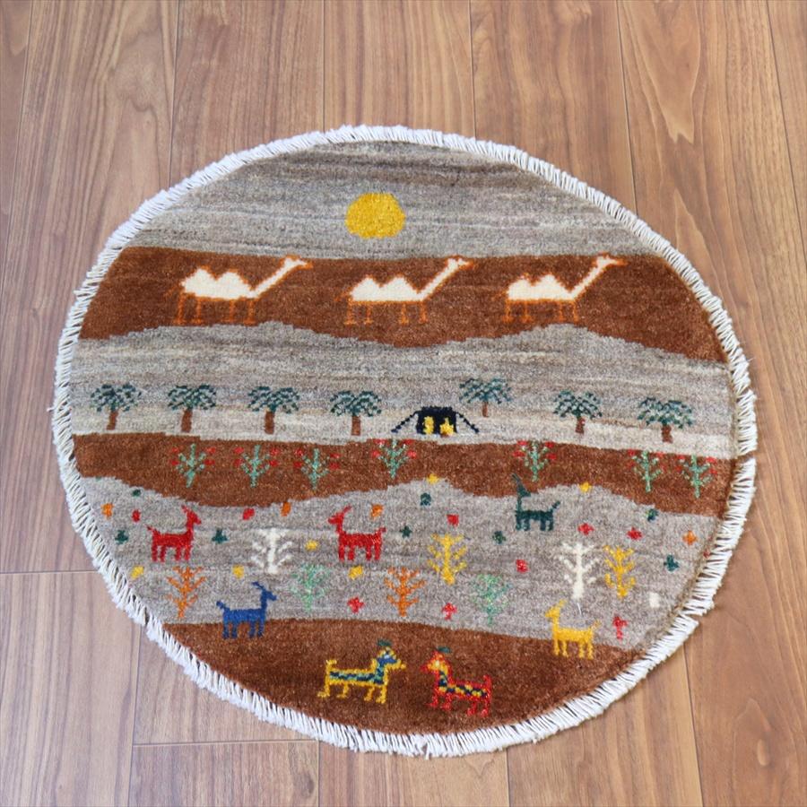 ギャッベ　円形　風景のギャッベ 60x60cm 黒いテントとラクダ | 