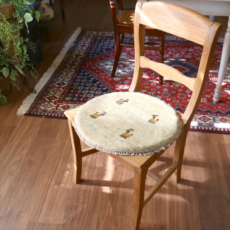 ギャッベ　円形座布団サイズ φ42cm ナチュラルアイボリー ベージュ |  | 01