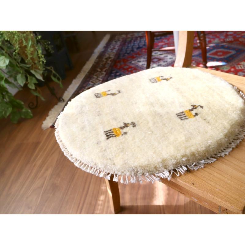 ギャッベ　円形座布団サイズ φ42cm ナチュラルアイボリー ベージュ |  | 02