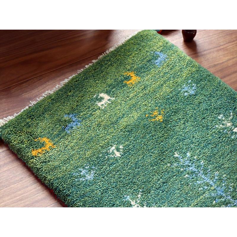 ギャッベ ミニギャベ イラン手織り 59×43cm グリーン 生命の樹と動物 |  | 02